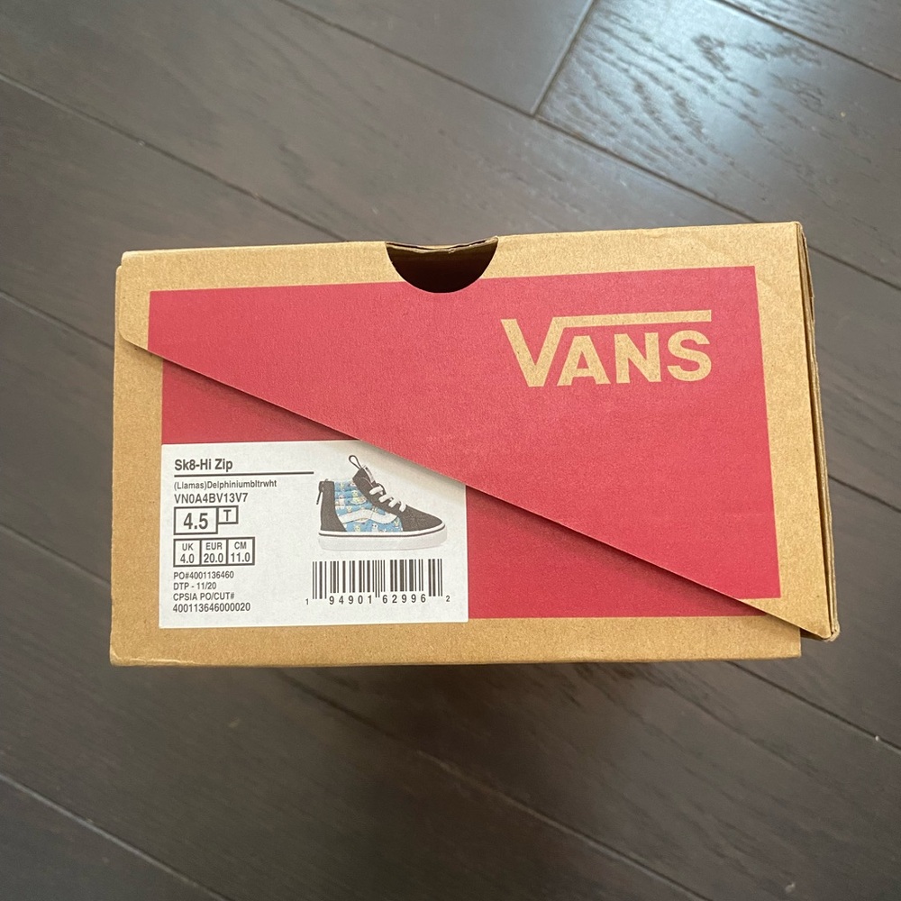 Vans Sk8-Hi Zip Llamas Black and Blue Sneakers Toddler 4.5
